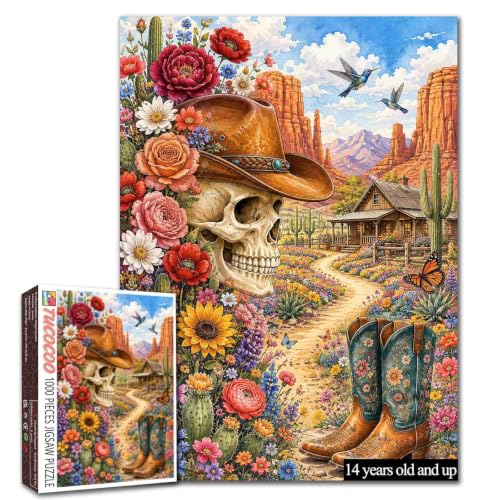 Western Boots Jigsaw Puzzle 1000 Pieces for Adults Skeleton Art Cowboy Gift