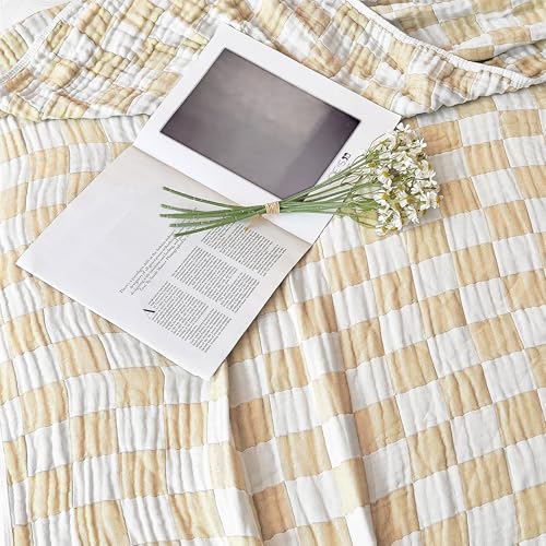 Image of SANACYNA Muslin Blankets 100% Cotton 6-Layer Gauze Cream Cooling Blanket Lightweight Soft and Breathable Swaddle Blanket for Sofa Bed Both Sides (Cream, Baby 30 inchx40 inch)