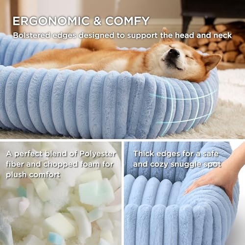 Image of Bedsure ComfyFleece Cute Dog Bed for Small Medium Dogs Washable,25in Blue | Furry Puppy Beds,Square Rectangle Orthopedic Corduroy Aesthetic Pet Beds,Removable Zipper Cover,Non-Slip Bottom,Up to 15 Lbs