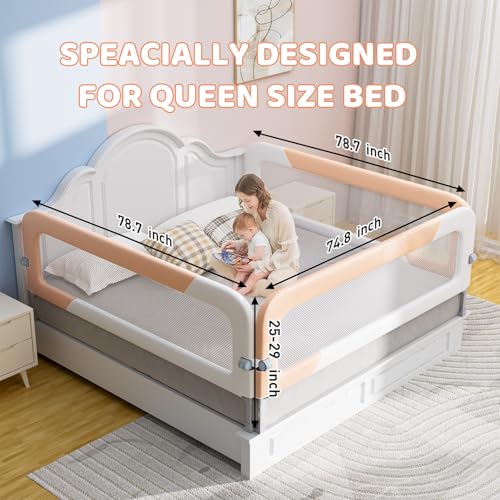omzer Toddlers Bed Rails for King Bed - 3 Packs Bed Guard Rail Adjustable Height & Foldable Baby Safety Bed Railing 78.7x78.7x74.8 Designed for King Size Beds