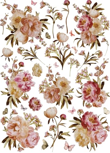 Parisian Blooms Rice Paper, 11.5 x 16 inch (1pc) - Mulberry Paper for Decoupage Furniture Print Crafts