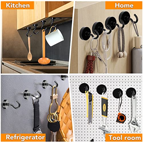 Image of MIKEDE Black Magnetic Hooks 30Lbs Heavy Duty Magnets with Hooks | Strong Magnet Hooks for Hanging Super Metal Magnetic Hanger for Grill Fridge Kitchen - Pack of 35