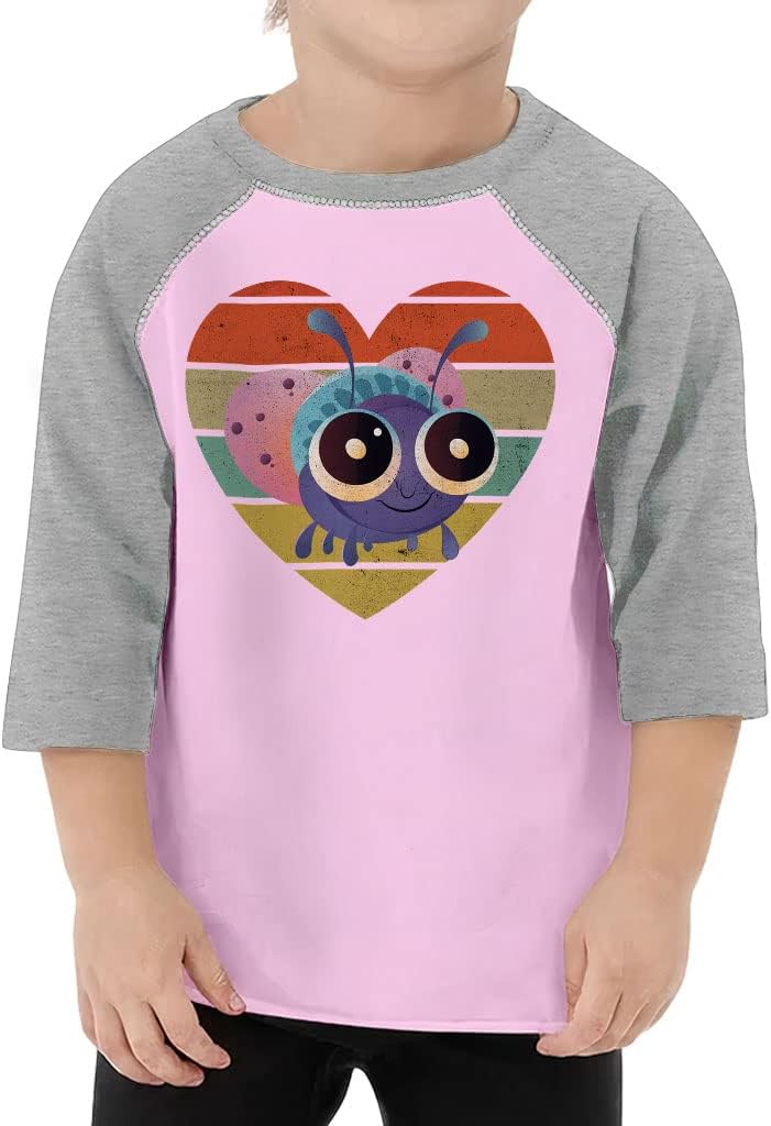 Fly Toddler Baseball T-Shirt - Heart Print 3/4 Sleeve T-Shirt - Colorful Kids' Baseball Tee
