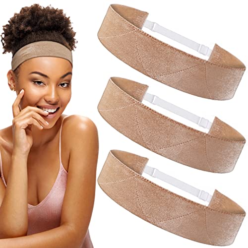 3 Pieces Adjustable Headwear Wig Grip Headbands for Women Fastener Velvet Wig Band Head Hair Band Comfort Adjustable Hair Accessories Non Slip Hair Band, Keep Wig Comfortably Secured (Beige)