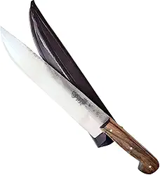 Faca Artesanal Rústica FACAS FR 10" em Aço Carbono com Bainha de Couro – Ideal para Churrasco, Cozinha Gourmet e Aventuras ao Ar Livre – Durabilidade e Precisão Profissional​