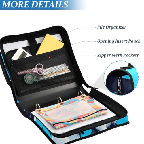 Image of Custom 3 Ring Zipper Binder Penguin Animal Blue Ocean Personalized Name 1.5 Inch Binders Large Capacity Multi Pockets for School Office Supplies