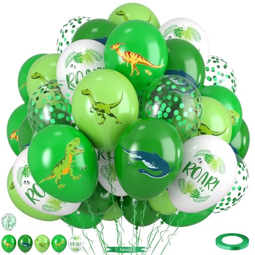Dinosaur Balloons 12 Inch Dark Fruit Light Green White Dinosaur Printed Latex Balloons for Boy Dino Birthday Party Decorations Jungle Baby Shower Safari Backdrop