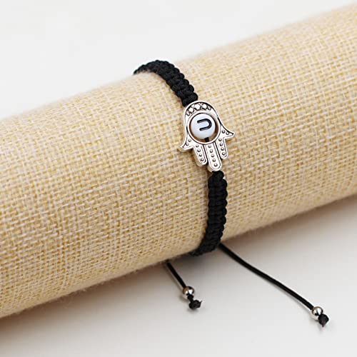 Image of Uloveido Customized A to Z 26 Letters Hand of Fatima Bracelet - Fatima Hamsa Hand Evil Eye Protection Bracelet Lucky Charm Adjustable Braided Black String