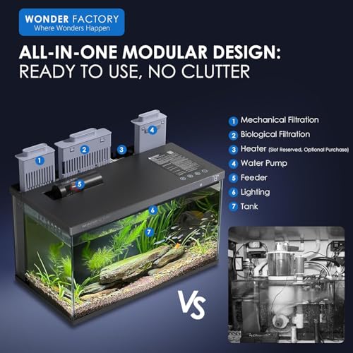 Image of Smart Aquarium 5 Gallon Glass Fish Tank, Self Cleaning System Efficiency Filter 7 Color LED Lights Automatic Feeder Temperature Display Monitor HD UHA Glass, Smart Control with Apps