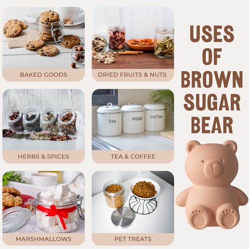 Image of Brown Sugar Bear Keeper - 3D Terracotta Clay Sugar Saver Softener, Reusable Moisture Stone for Brown Sugar, Cookies, Marshmallows, Herbs, Baking & Kitchen Storage