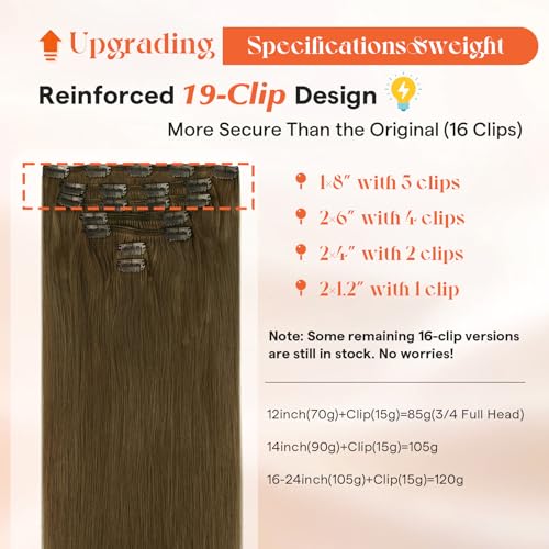 Image of Sunny Hair Clip in Hair Extensions Real Human Hair Light Ash Brown 24 Inch | Remy Human Hair Clip in Extensions, Natural Extra Volume for Long Thin Hair, Beginner Friendly, Easy Daily Styling 105g