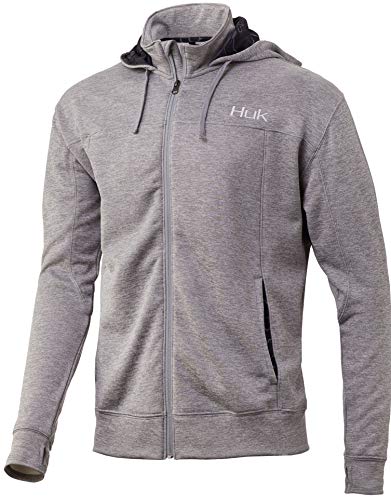 Huk Men's Hull Tech Zip | Water Repellent Performance Zip Jacket With Anti-Microbial Material, True Gray Heather, Small