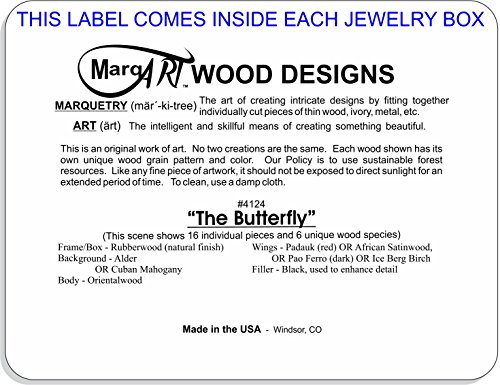 Marqart Wood Butterfly Box - Handmade Usa - Unmatched Quality - Unique, No Two Are The Same - Original Work Of Wood Art. A Butterfly Gift, Ring, Trinket Or Wood Jewelry Box (#4124 Butterfly 4X5X1.5) #TOP6