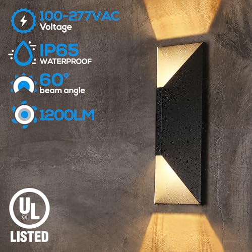 LEONLITE Dimmable LED Up Down Wall Light, 100-277V, CRI 90+, UL Listed IP65 Waterproof, 10%-100% Dimmable for Commercial Outdoor, 14 Inch Modern Porch Light, 1200LM 3000K, Pack of 2 - Image 5