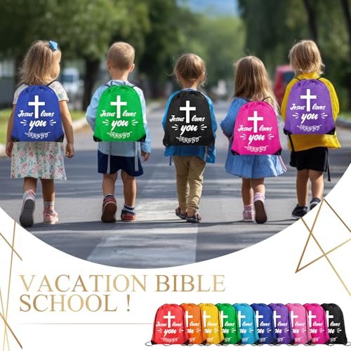 30 Pieces Jesus Loves You Drawstring Backpack Bulk Vacation Bible School Backpack Christian Religious Gifts Bag for Operation Christmas Shoebox Gift Bible Verse Party Favors4