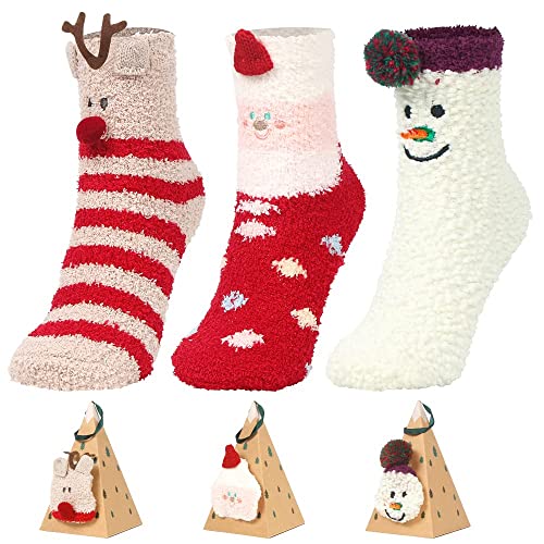 Zaloife Weihnachten Socken, 3 Paare Weihnachten Baumwolle Socken, Weihnachts Kuschelsocken, Flauschige Socken Unisex, Lustige Wintersocken, Weihnachtssocken Geschenk Cover