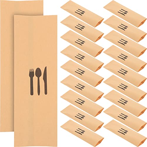 Cabilock Kraft Paper Cutlery Holder 100Pcs Disposable Silverware Sleeves Pockets for Parties Weddings Banquets Restaurant Tableware