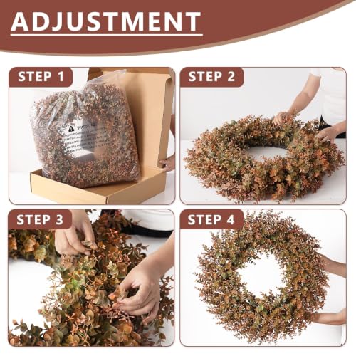 Image of 32 inchArtificial Eucalyptus Wreath with Seed for Front Door Decor(Fall Orange) | Large Size, Fake Autumn Plant Wreath, UV-Resistant, for Outdoor,Front Porch,Window,Farmhouse,Home,Harvest Day,Wall Decoration
