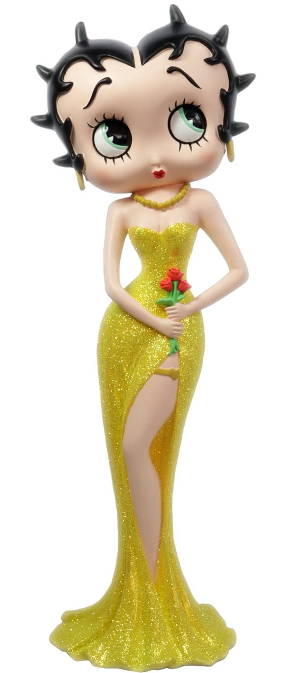 Middle-England Betty Boop, statuetta da collezione con vestito giallo glitterato che tiene i fiori, altezza 38 cm