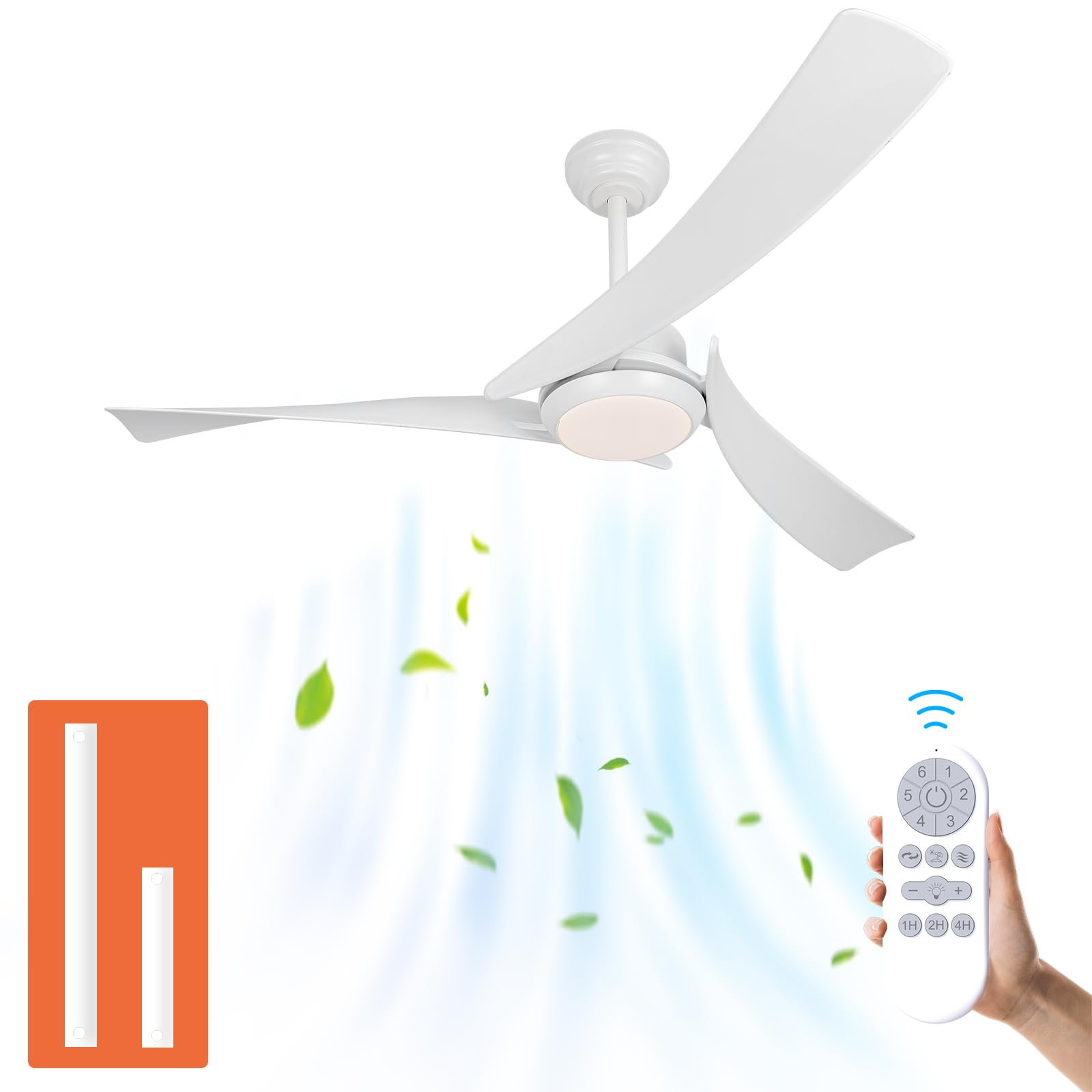 Photo 1 of REVOICI 52 Inch White Ceiling Fan with Lights and Remote Control,Dimmable Tri-Color Temperatures LED,Quiet Reversible Motor,3 Blades Modern Ceiling Fans for Indoor or Covered Outdoor Use White 52”