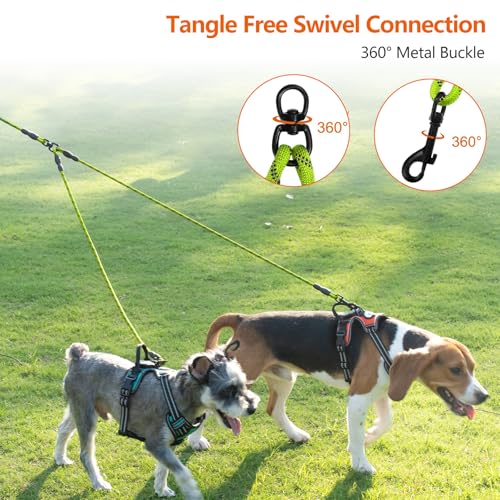 Taglory Doppelte Leinen/Hundeleine Doppelleine für 2 Hunde/Keine Verwicklung Reflektierend Kletterseil/Verstellbar Splitterleinen/75cm, GRÜN