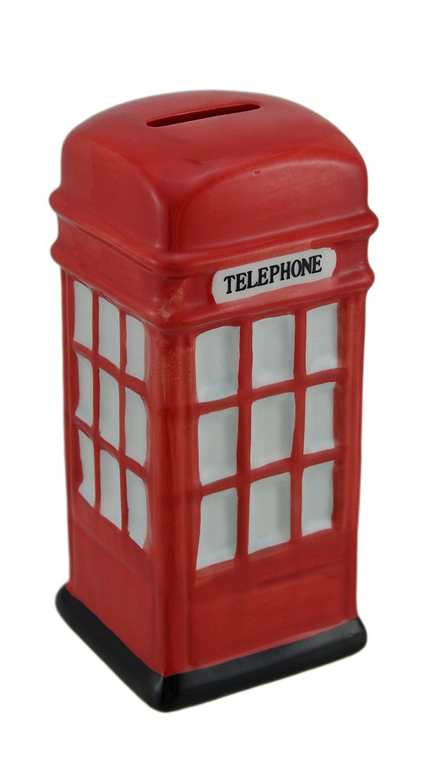 Concepts in Time Red Ceramic Phone Booth Money Bank 6 Inches