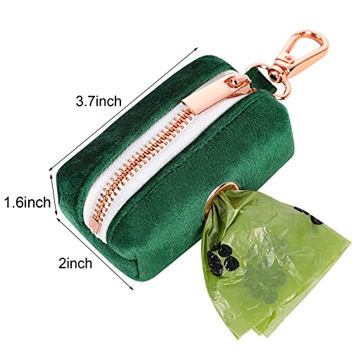 Image of ARING PET Dog Poop Bag Holder, Velvet Doggy Waste Bag Dispenser Attach to Any Leashes, Dark Green Portable Washable Pet Waste Pouch Dispenser with Metal Zipper