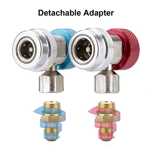 Adjustable A/C R134A Adapter, Auto Air Conditioning R134A Quick Coupler Fittings Freon Conversion kit Quick Connector High Low Air Conditioning Manifold Gauge Hose Freon, 1/4" SAE HVAC (Update)