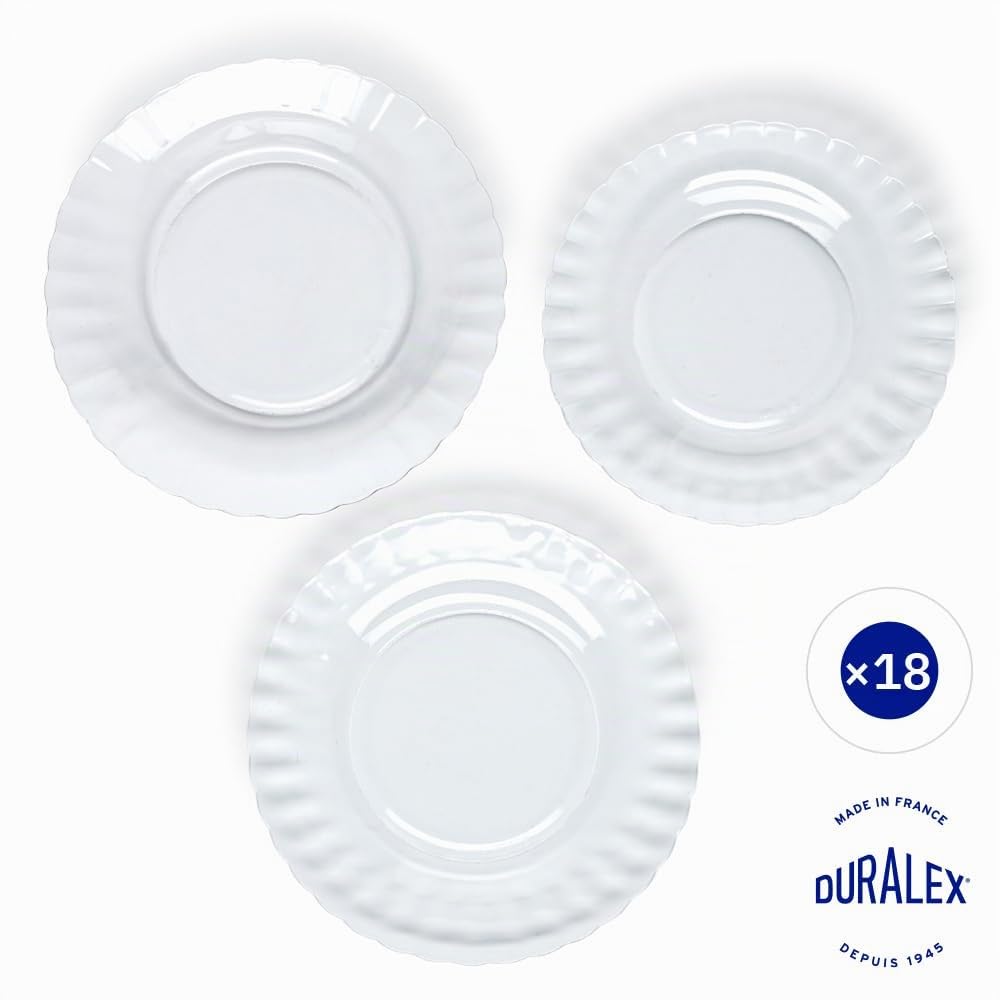 Duralex® Colección Le Picardie® | Plato ondulado de cristal - Cena 23 cl, sopa 23 cl y postre 20,5 cm | Resistente a los arañazos, apto para lavavajillas y microondas, fabricado en