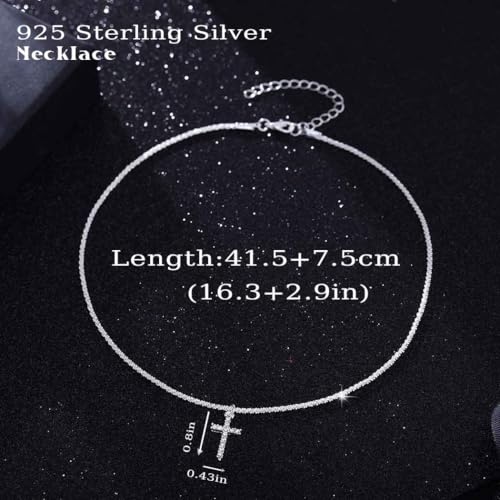 Yalice 925 Sterling Silver Sparkly Necklace Layered Dainty Chain Necklace Silver Cross Pendant Paperclip Necklaces Waterproof Minimalist Jewelry Gifts2