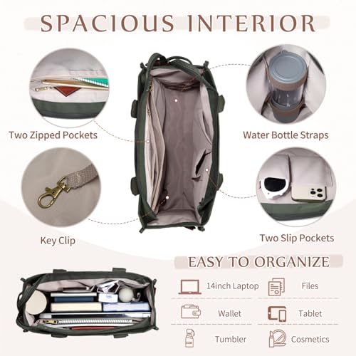 Image of VASCHY Canvas Tote bag, Casual Reusable Work Totes for Women Teachers with Zippers Pockets Crossbody Shoulder Bag Purse