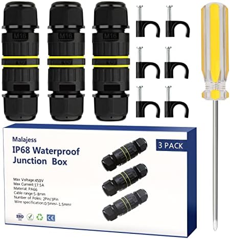 IP68 Waterproof Junction Box Outdoor Cable Connector, Extension Electrical Cable Protector for Cable Diameter Ø5mm-8mm (Pack of 3)
