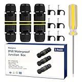 IP68 Waterproof Junction Box Outdoor Cable Connector, Extension Electrical Cable Protector for Cable Diameter Ø5mm-8mm (Pack of 3)