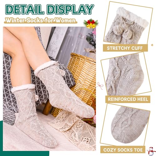 Eyean Womens Fuzzy Slipper Socks Winter Non Slip Thermal Fluffy Soft Fleece Lining Warm Home Grippers Socks4