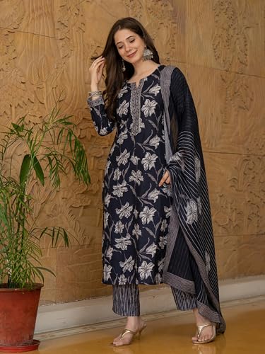 Image of Vaamsi Women's Rayon Blend Floral Straight Printed Kurta Pant With Dupatta Set