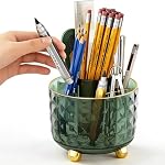 GOTOBA Dark Green Pen Pencil Holder for Desk, 360° Rotating Pen Organizer, Green Office Supplies, Cute Pen Holder, 6-Compartment Pencil Holder Rotating
