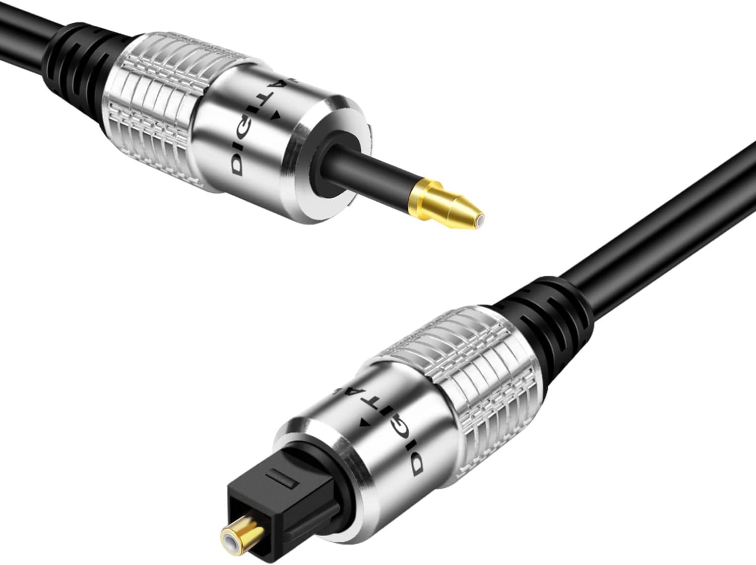 TNP Premium Mini Toslink to Toslink Digital Optical Audio Cable (15 Feet) - Standard Toslink to Mini Toslink Male Plug Connector Adapter Converter Jack Wire Cord