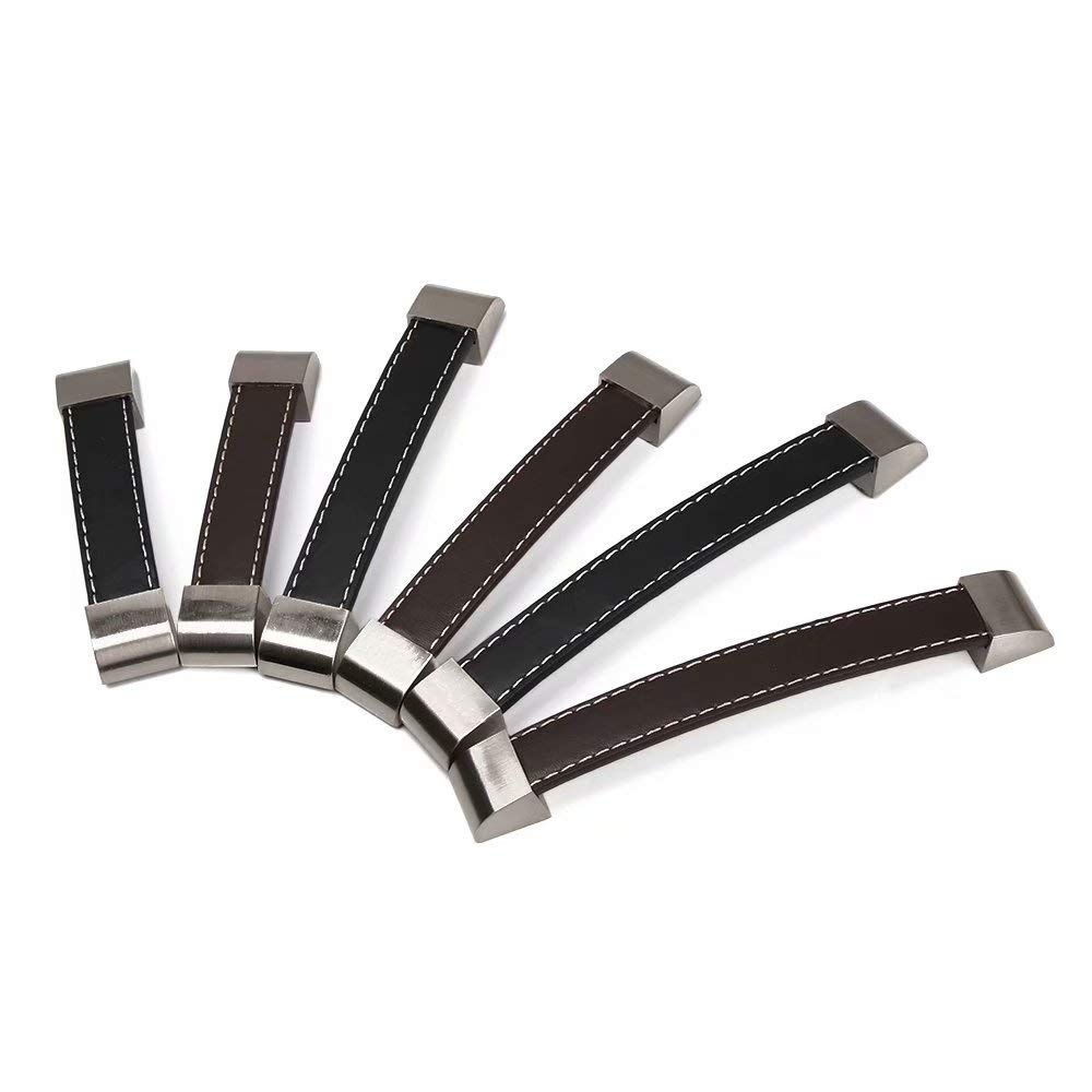 10 Stück Schranktürgriffe Handgefertigte Ledergriffe für Koffer Schwarze Knöpfe Kommodenschubladengriffe Küchengriffe Aus Pu-Leder Lochabstand 128 mm (Braun)