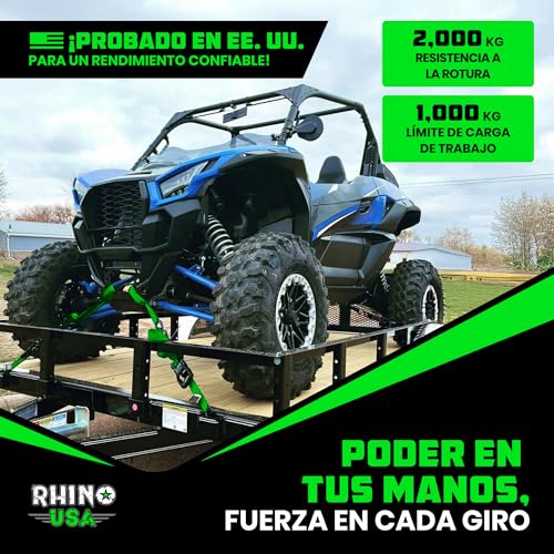 Miniatura 7 de Rhino Usa Kit Correas De Amarre Servicio Pesado Paqeute De 2 4cmx2,4m 2000kg De Resistencia A La Rotura - Cinchas Fijación Últimas Con Ganchos De Seguridad Para Camionetas, Atv, Utv, Motos-Verde