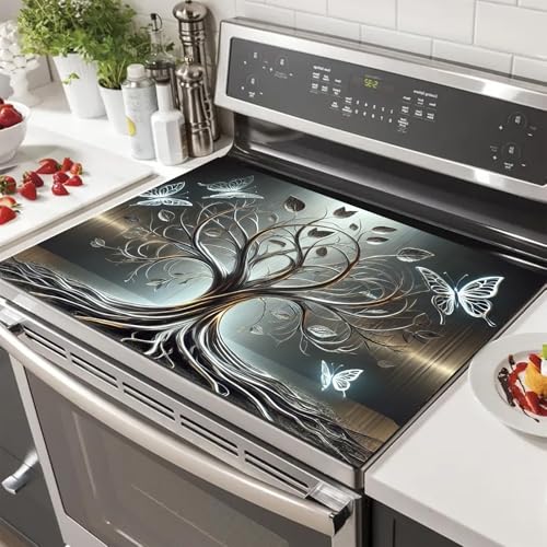 Image of HOMETITUTE Silver Butterfly Tree of Life Stove Covers 28x20 Diatomite Mat