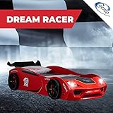 Coemo Kinder Autobett Dream Racer Kinderbett 90x200 im Rennwagen Design mit LED Beleuchtung und Lattenrost für Jungen und Mädchen - Betten Farbe Rot - Rennbett