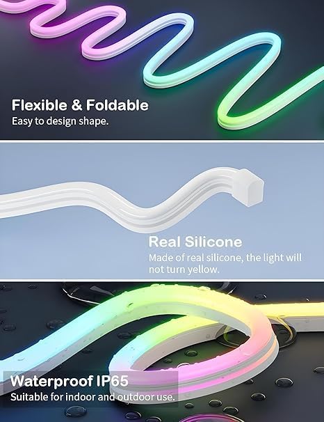Image of Volt Vision 5 Meters LED Neon RGB Strip Light, Smart App Control, Remote Control, Multi-Colour Magic Lighting with USB, 6 Mounting Clips Music Modes, Custom Colors, Timing, Light Follow Sounds
