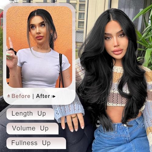Image of Artifice 5 clip 32 INCH Super Long Wavy Curly Hair Extension for Women Natural Soft Clip on Extensions Synthetic Thick Hairs for Any Event for Girls Hair Extension Natural Black