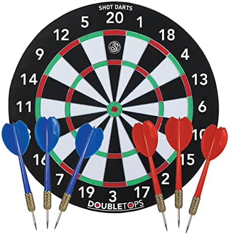 Shot! - Double Tops Dartboard Game | 2-in-1, Tournament Size | Easy to Hang | Includes 6 Steel Tip Darts | Professional Dart Board, Darts Board Set, Game for Adults