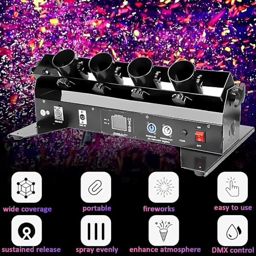 Lanciatore di coriandoli elettrico, cannone a 4 colpi con telecomando/controllo DJ per feste, matrimoni, spettacoli sul palco, discoteche, club