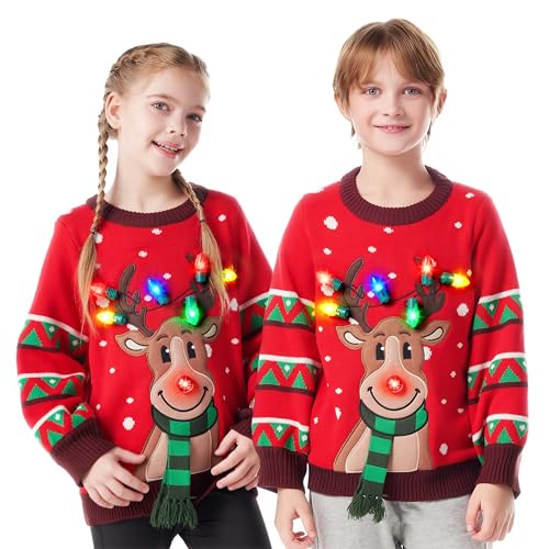 JOYIN Kinder-Weihnachtspullover mit LED-Beleuchtung, Rentier,...