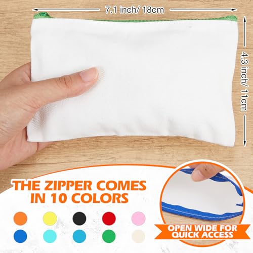 Image of Frienda 50 Pcs Canvas Zipper Pouch Bulk Gift Small Blank Pouch Makeup Bag Cosmetic Toiletry Bag Appreciation Gift for DIY Craft Projects Employee Coworkers Staff Team(White with Colorful Zipper)