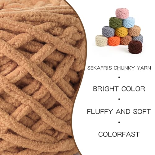 Image of Fluffy Chenille Chunky Yarn for Crocheting 100g(65.6yd) - Baby Yarn for Crocheting Soft - Velvet Yarns for Crochet Blanket - Amigurumi Crochet Yarns (Khaki)