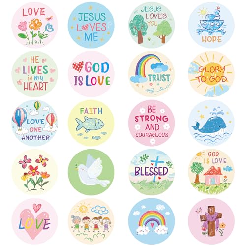 Christian Stickers for Kids 200 Pcs Easter Stickers Religious Kid Drawn Jesus Sticker Spring Church Sunday School Activities Gifts Scrapbook Envelope Seals Party Faith Shape Bible Cross Decals 2 Inch