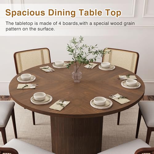 47 Inch Round Dining Table, Farmhouse Fluted Dining Kitchen Table, Modern Wood Small Circle Dining Table for Kitchen Living Room, Walnut - Thumbnail 5